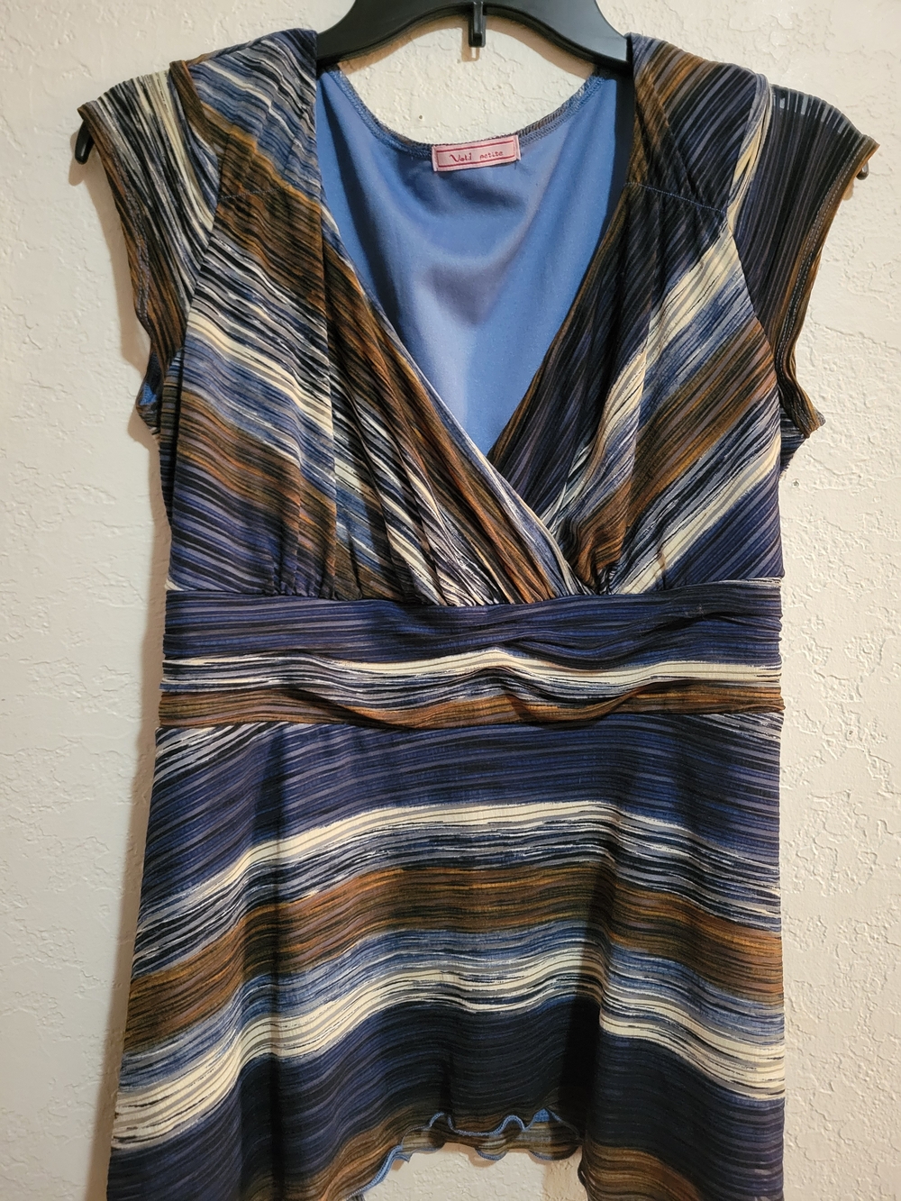 Annie Griffin Blue, Brown & Cream Striped Surplice Tunic